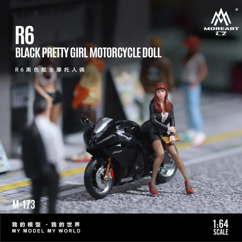 

MoreArt 1:64 R6 черный красивый женский мотоцикл красота фигурка модель из смолы, миниатюрное украшение сцены подарок и дисплей