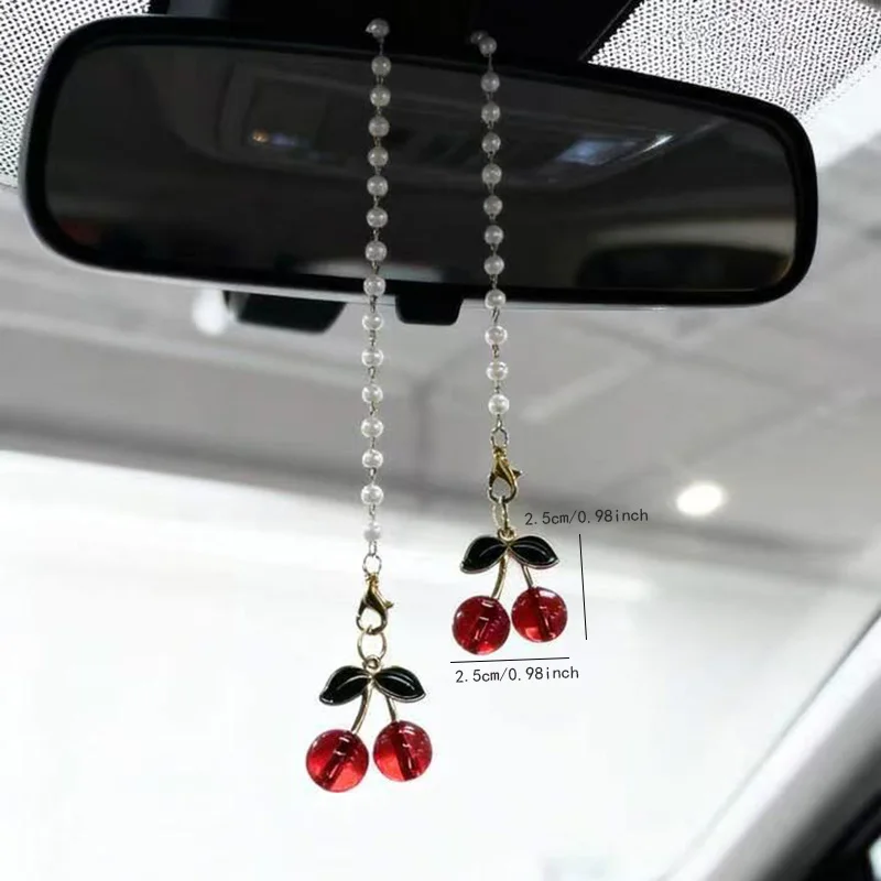 Car Rearview Cherry Mirror Pendant Cute Auto Interior Decor Gifts for Women Decoraction Hanging Ornaments Gifts