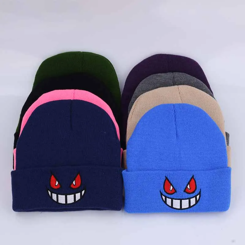 

New Little Devil Popular Cartoon Mouth Eyes Embroidered Knitted Hat Thermal Hat Hip-Hop Wool Hat Bucket Bonnets Beanie Gorras