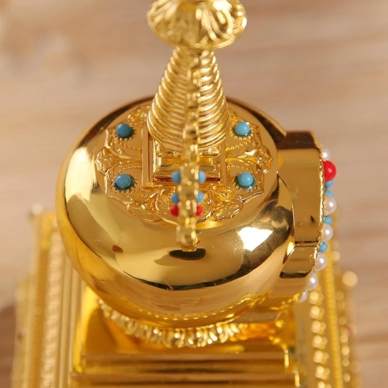 

Traditional Tibetan Stupa Decoration with Pearls Relics Metal Buddhas Pagoda Statue for Meditations and Spiritual Decors