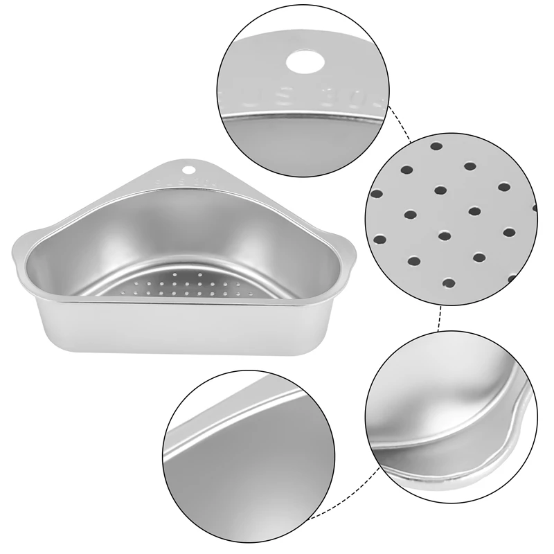 Kitchen Sink Drain Basket Suction Cup Triple-Cornered Draining Shelf Sink Strainer Sponge Holder For Support Corner