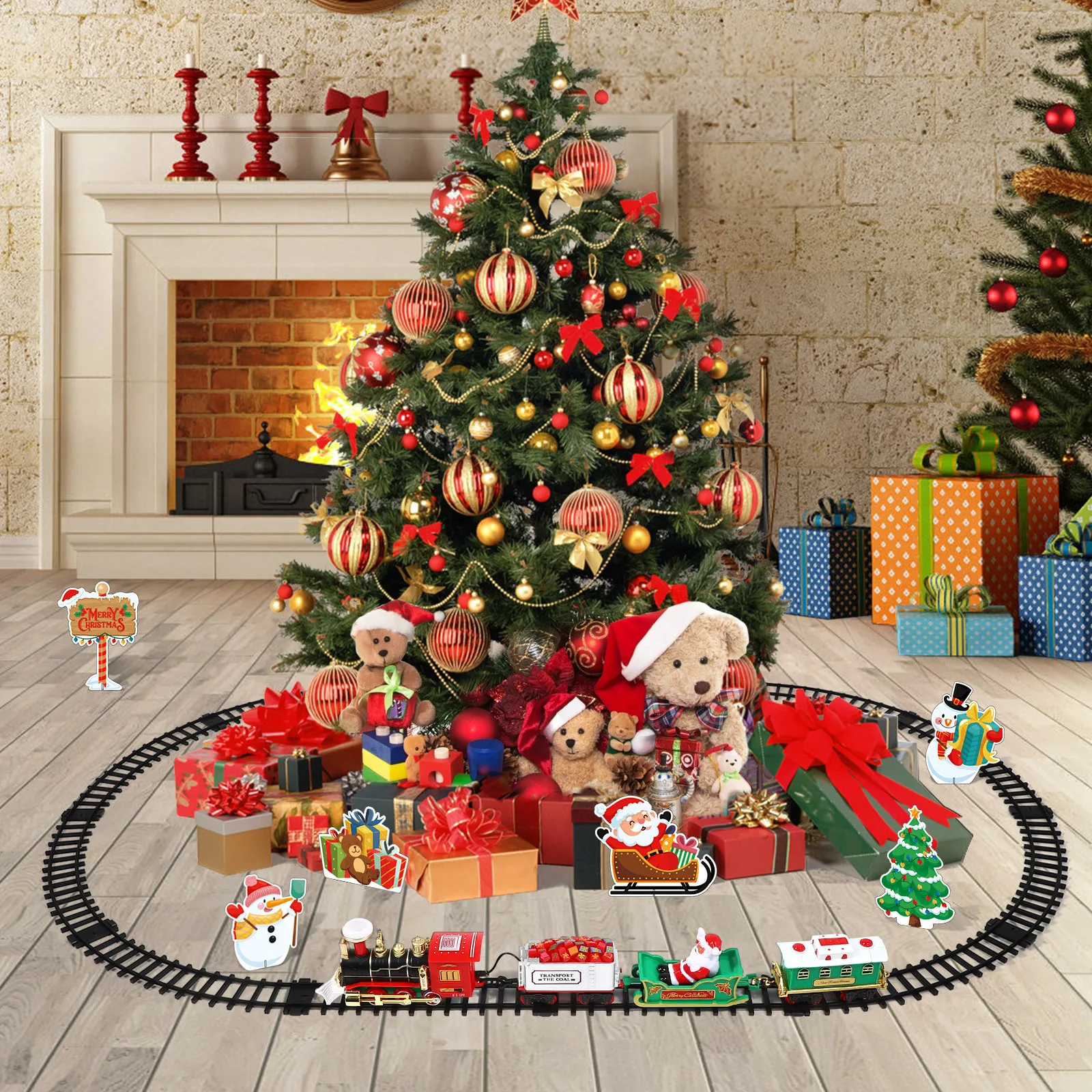 Set di treni natalizi con locomotiva a vapore elettrica, suono, luce, binari ferroviari, regalo per bambini sotto l'albero, set di treni natalizi