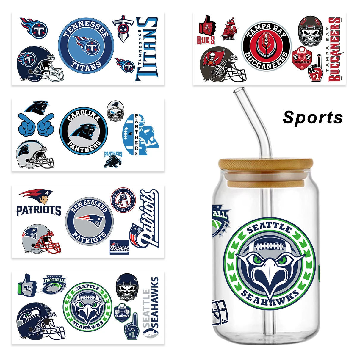 Sports hot selling design 3D uv dtf cup sleeve sticker For 16oz Glasses Cups 3D UV Decals Strong Waterproof Custom Decals