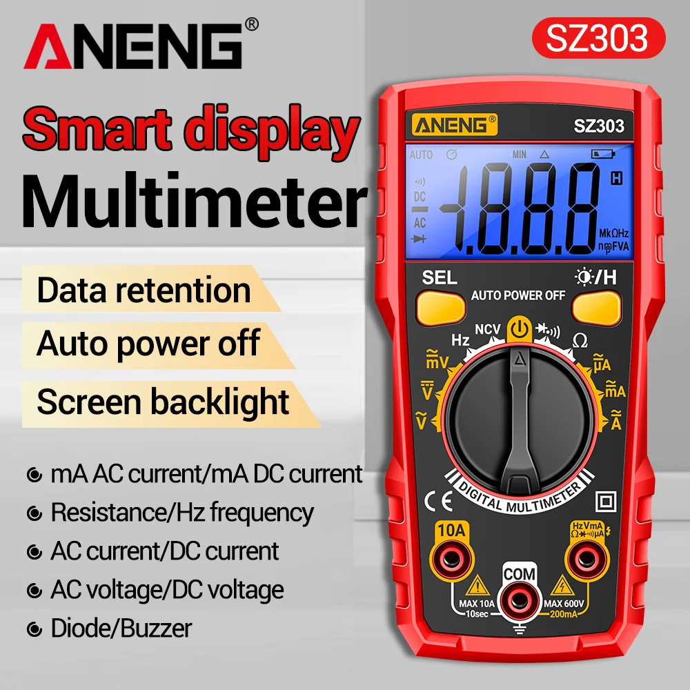 Multimeter Digital ANENG SZ303 Presisi Tinggi Pengukur Arus Resistansi Profesional Penguji Tegangan Arus AC/DC Peralatan Listrik ﻿