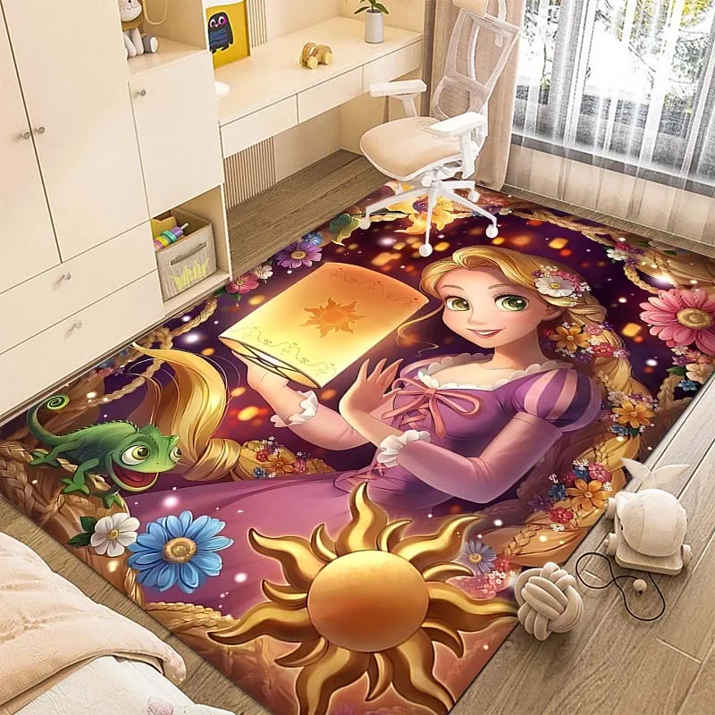 3D Disney Princess Rapunzel Printing Carpet for Living Room Bedroom Kid's Room Home Decor Pink Room Decor Area Rug Non-slip Mat