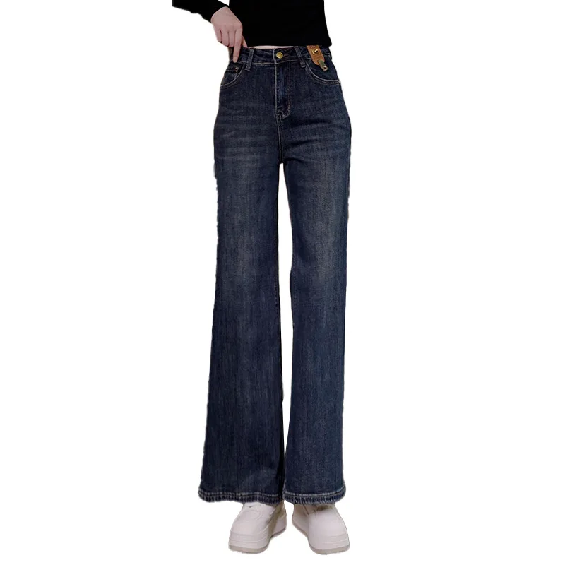 High-waisted micro-cropped jeans for women Spring and autumn  retro straight tube to show thin wide leg flared pants