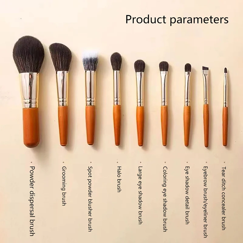 [MP]9pcs Protable Makeup Brushes Set MiniCosmetic Brush Powder Foundation Blush Blooming Eyebrow Eyeshadow Brush Kit