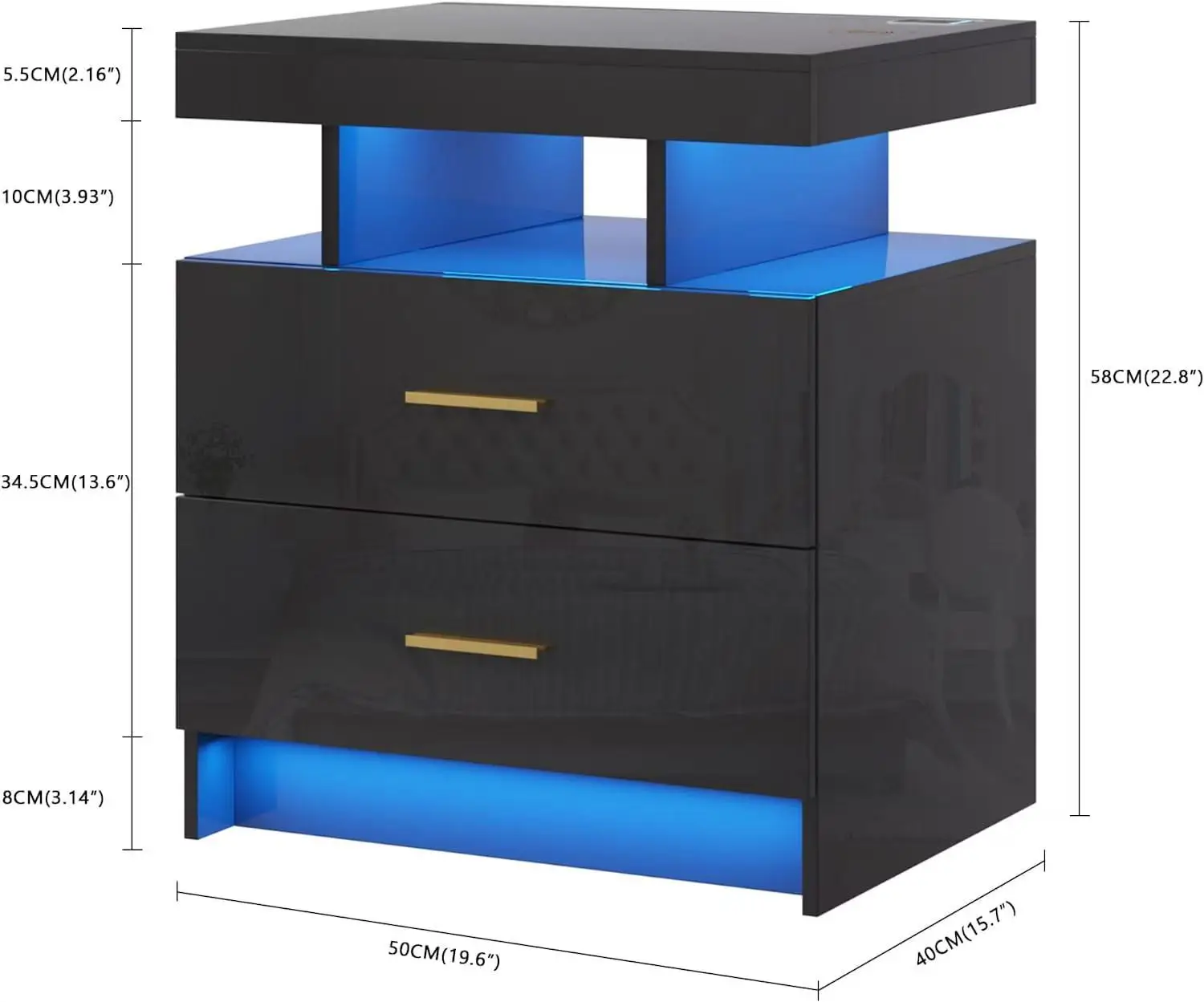 //Multifunctional Modern Eco-Friendly Hotel Bedside Cabinet Smart Bedside Table 2 Drawers Storage Lighting Rechargeable Feature