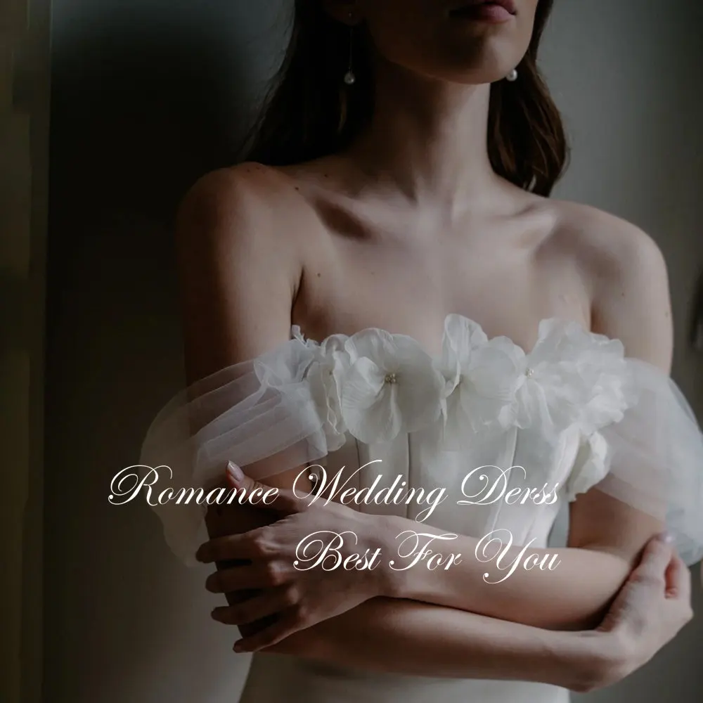 Gaun Pengantin A-Line Modern Motif Bunga Wanita 2026 Tanpa Tali Model Off Shoulder Sweep Train Punggung Terbuka Vestidos De Novia Dapat Disesuaikan