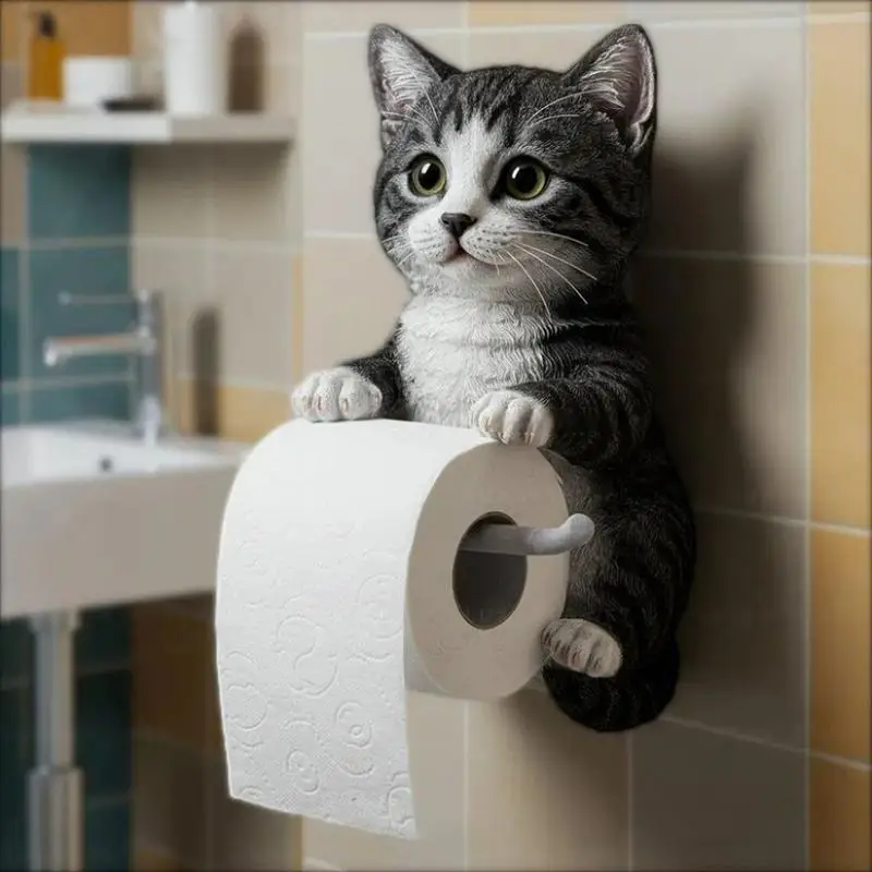 

Cat Toilet Paper Holder Cat Toilet Roll Holder Wall Mounted Roll Rack Cute Dispenser for Dorm Home RV Restroom Travel Kitchen