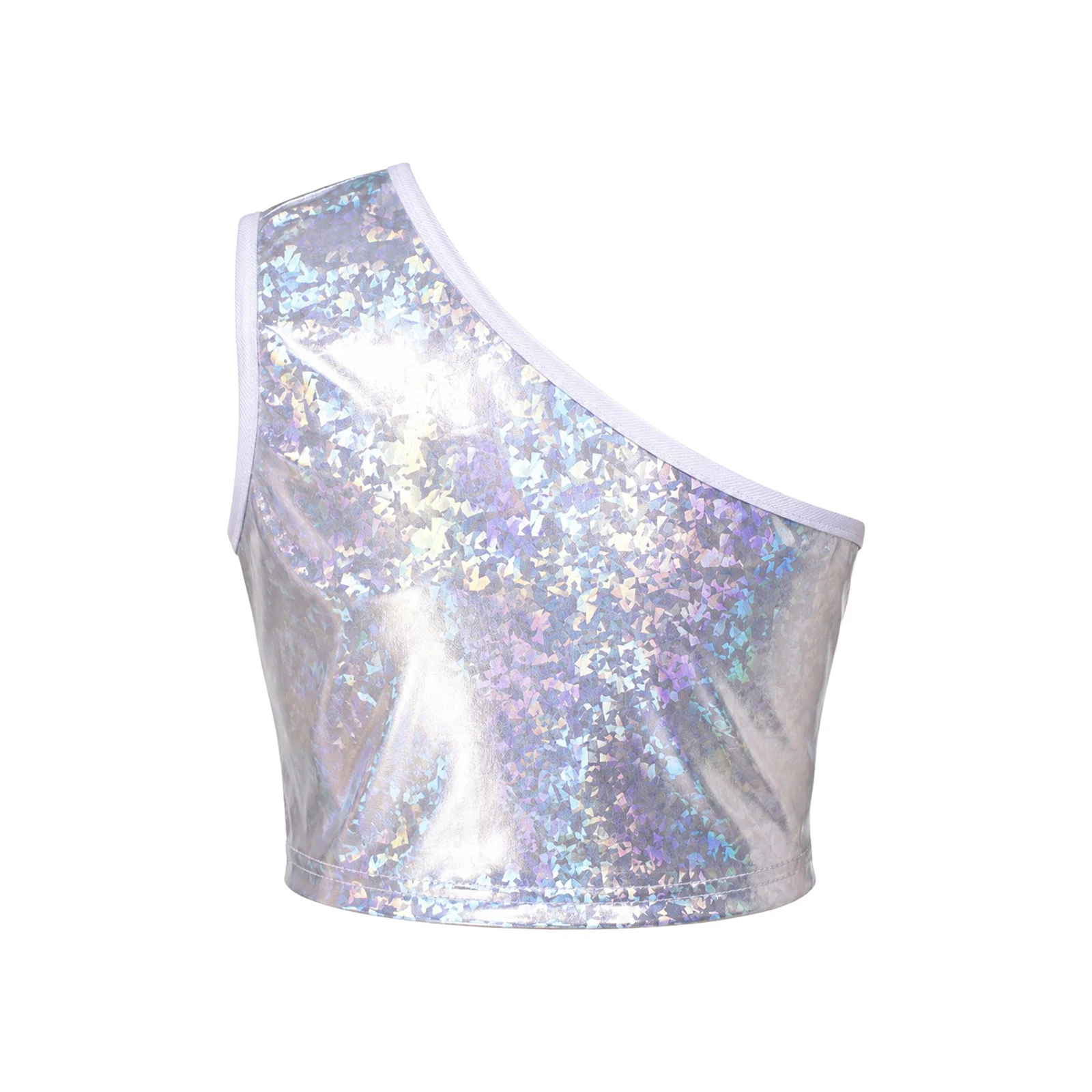 Kinder Jungen Ärmelloses Glänzendes Crop-Top Mädchen Hip-Hop Jazz-Tanz-Oberteil Einschultriges Metallic-Crop-Top Jazz-Tanz-Auftrittskostüm – Detail 31