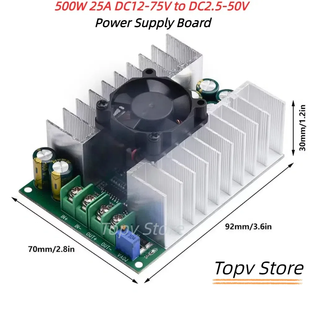 DC12-75V to DC2.5-50V 25A 500W High Power Converter DC-DC Adjustable Buck Power Supply Module Board