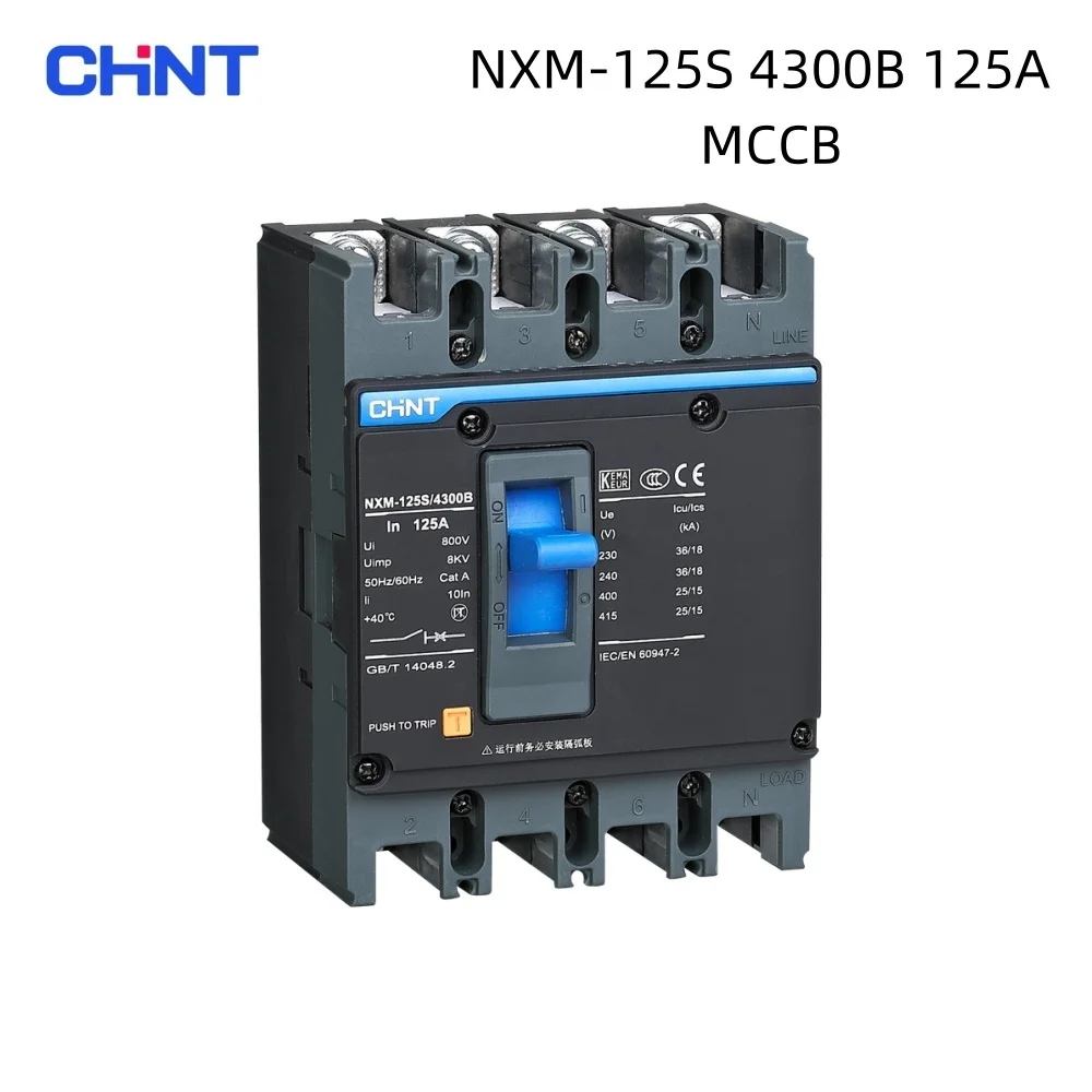 CHINT NXM-125S/4300B MCCB Circuit Breaker 3P 4P AC400V 10A-125A Molded Case Circuit Breaker Overload Short Circuit Protection