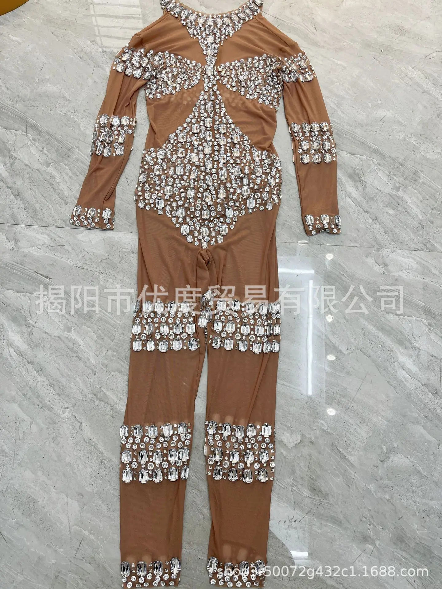 パーソナライズされた視点ジャンプスーツ メッシュセクシー タイト ラインストーン シンガー ナイトレセプション パーティーコスチューム シールド ベスティドス フェスタ ルクソス