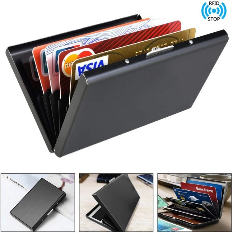 RFID Blocking Stainless Steel Metal Card Case, Multi-slot Document Storage Organizer with Ultra-thin Portable Build