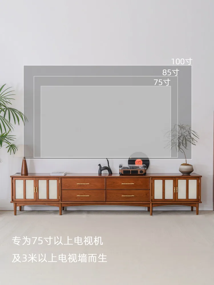 YFY TV cabinet living room solid wood 85 inch 100 inch long TV cabinet retro teak color