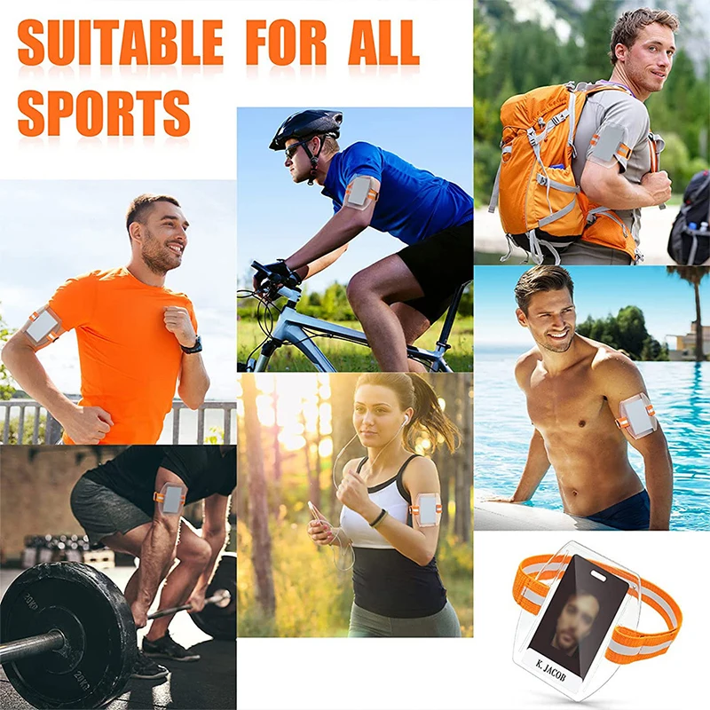 Universal ID Card Holder PVC Plastic Card Holder Waterproof Reflective Transparent ID Badge Elastic Arm Band For Swimming Sports