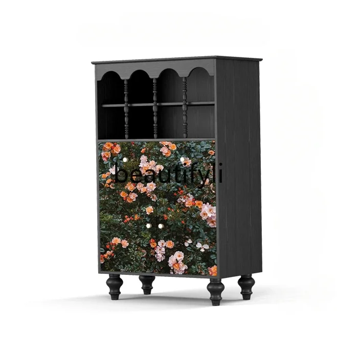 

French realistic style flower solid wood dining side storage locker