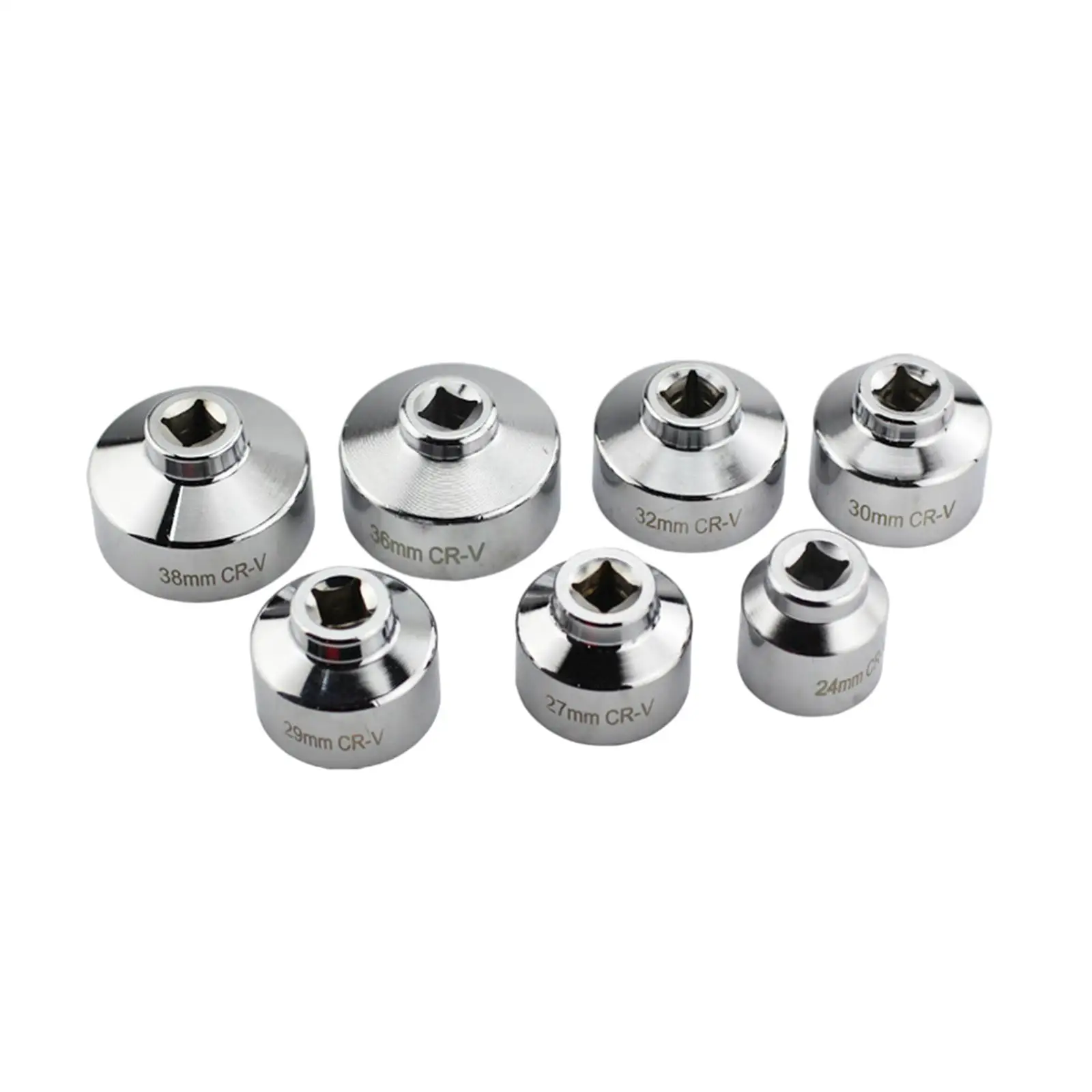 7Pcs Oil Filter Socket Wrench Set Car Tools Sturdy Steel Universal 24mm 27mm 29mm 30mm 32mm 36mm 38mm 3/8\'\' Drive Removal Tool