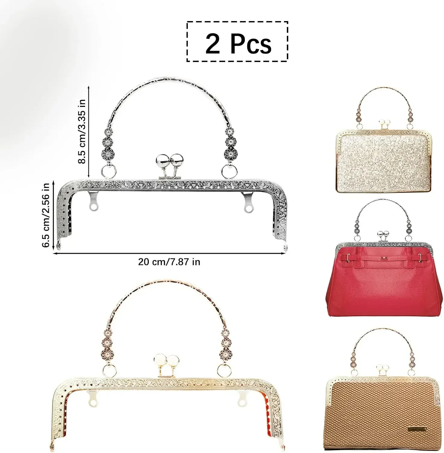 2PCS 20cm Purse Clasp Frame with Bamboo Handle Metal Kiss Lock for DIY Handbag Coin Purse Clutch Bag Making