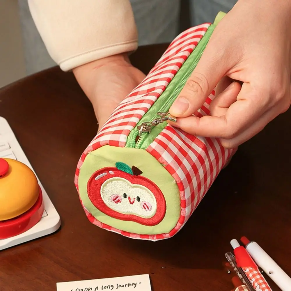 

Desk Storage Bag Pencil Case Pouch Cake Roll Zipper Embroidery Pen Case Stationery Box Large Capacity Stationery Storage Bag