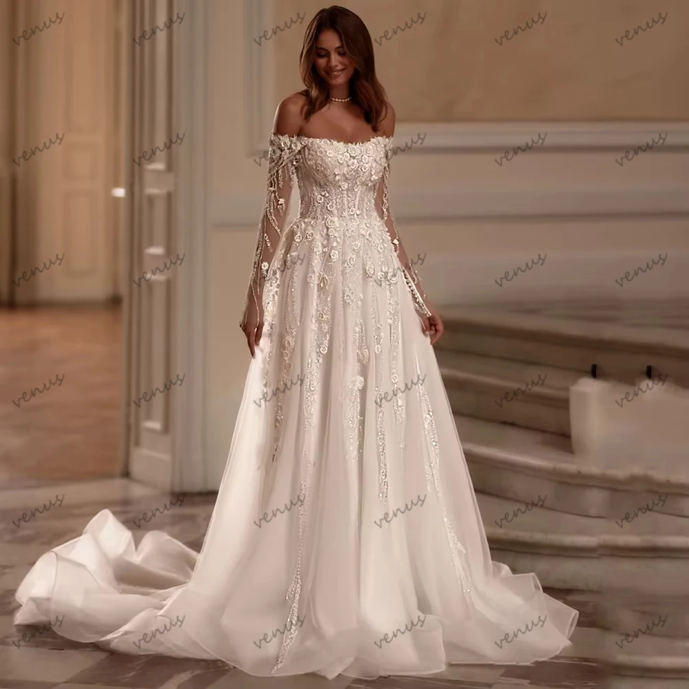 

Великолепные свадебные платья, винтажные свадебные платья, кружевные аппликации, халаты с открытыми плечами, изящные платья Vestidos De Novia по индивидуальному заказу 2026