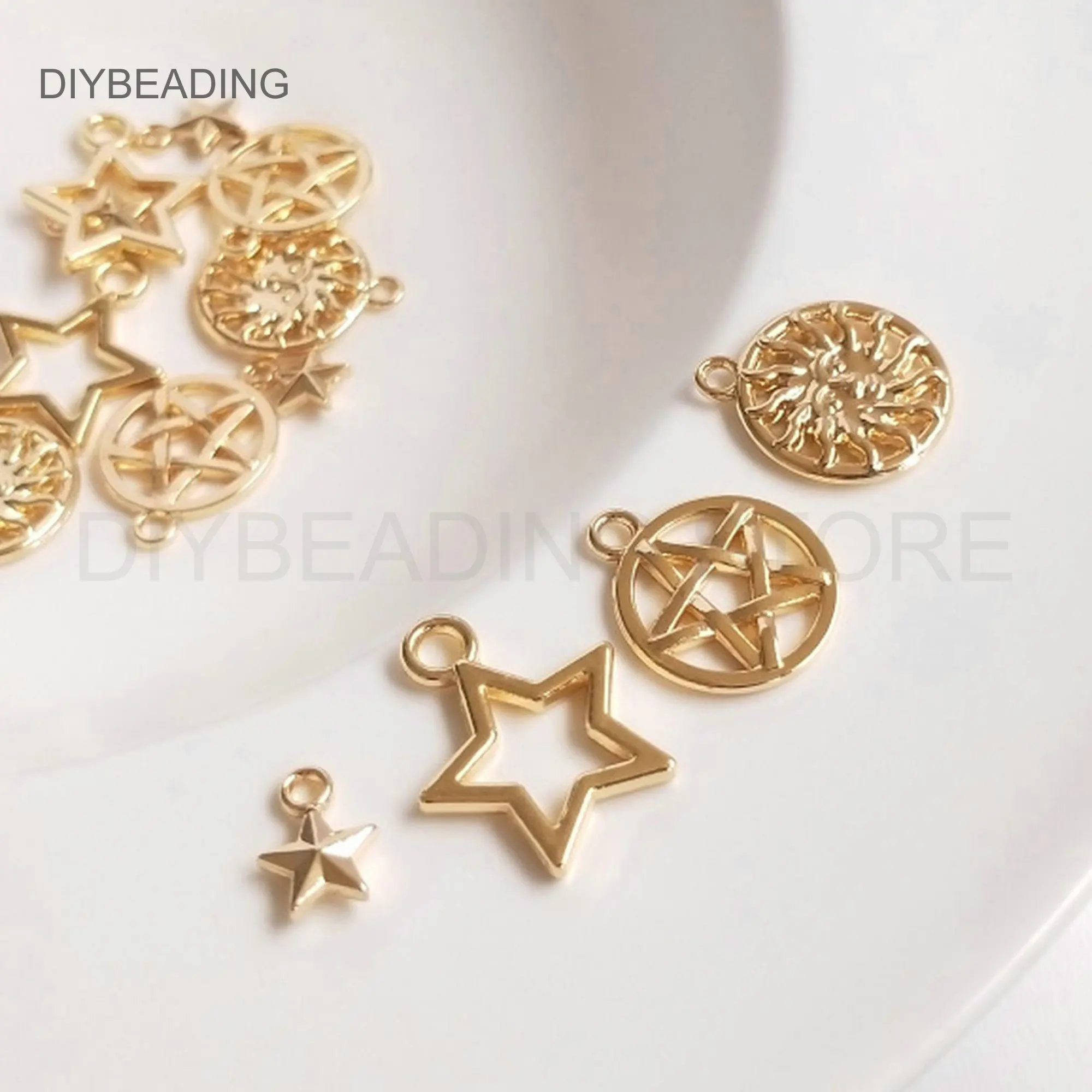 Gold Charms for Jewelry Making 14K Gold Plated Brass Star/ Hexagram/ Sun God Metal Charm Finding Bulk Wholesale Supply