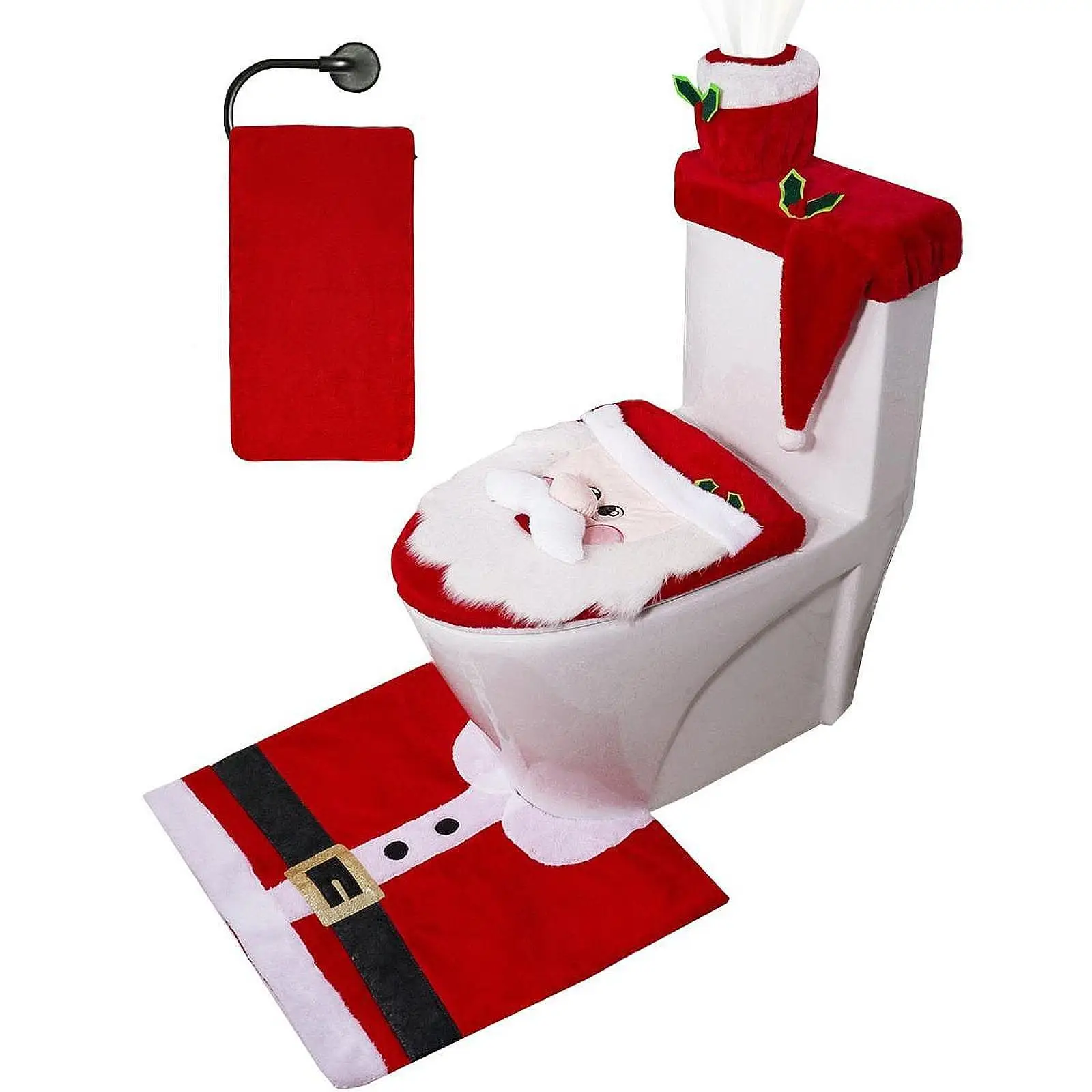 5Pcs Christmas Toilet Seat Covers Santa Claus Cute Bathroom Decor Tank Cover