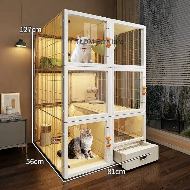 

Cage Pet Free Multi-layer Household Villa Wrought Product Large Iron Cat Space Indoor Balcony Free Assembly Cat House Pet Cage Z