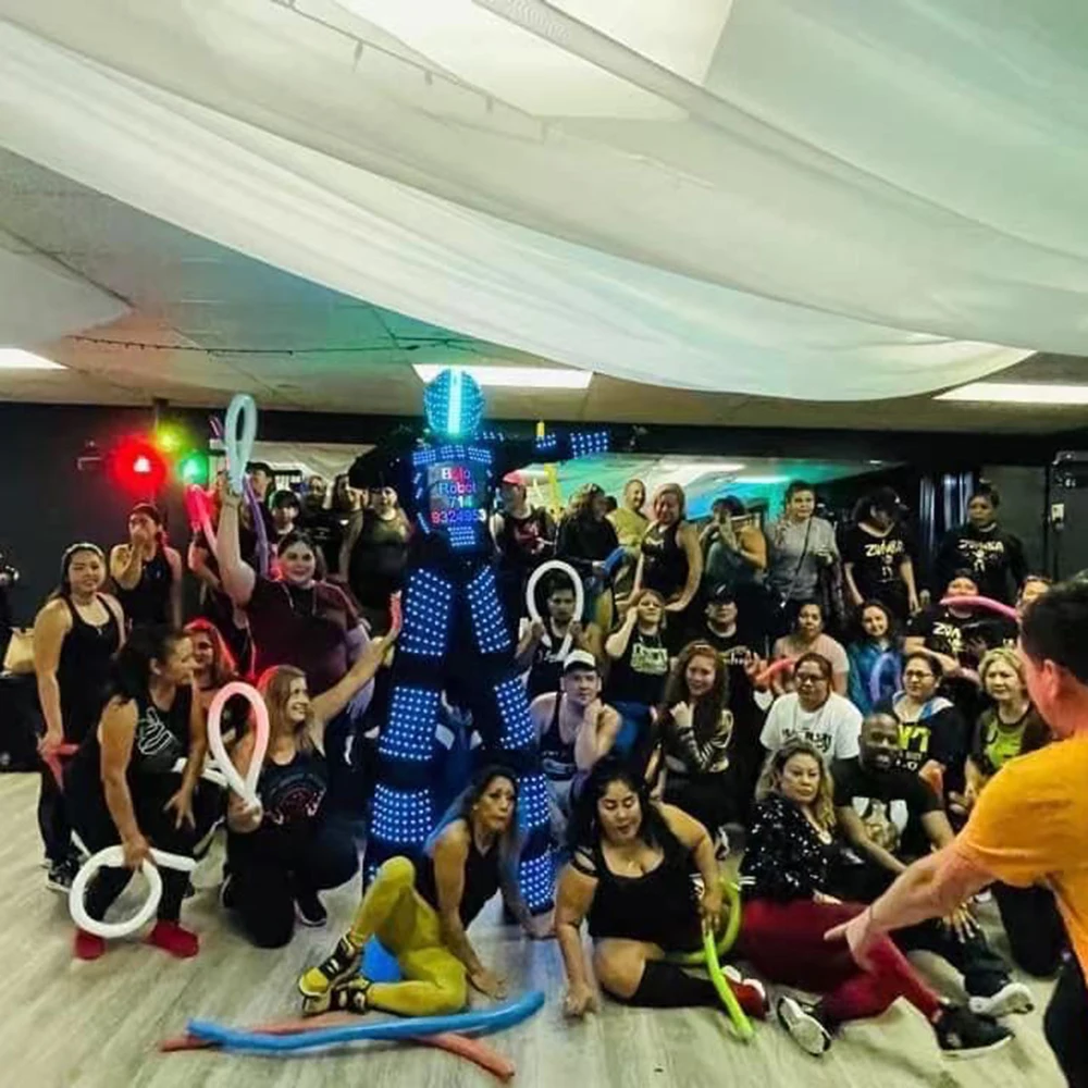 Led robô traje palafitas walker artista rave festa traje de halloween adulto, iluminar dj boate cosplay capacete máscara roupa