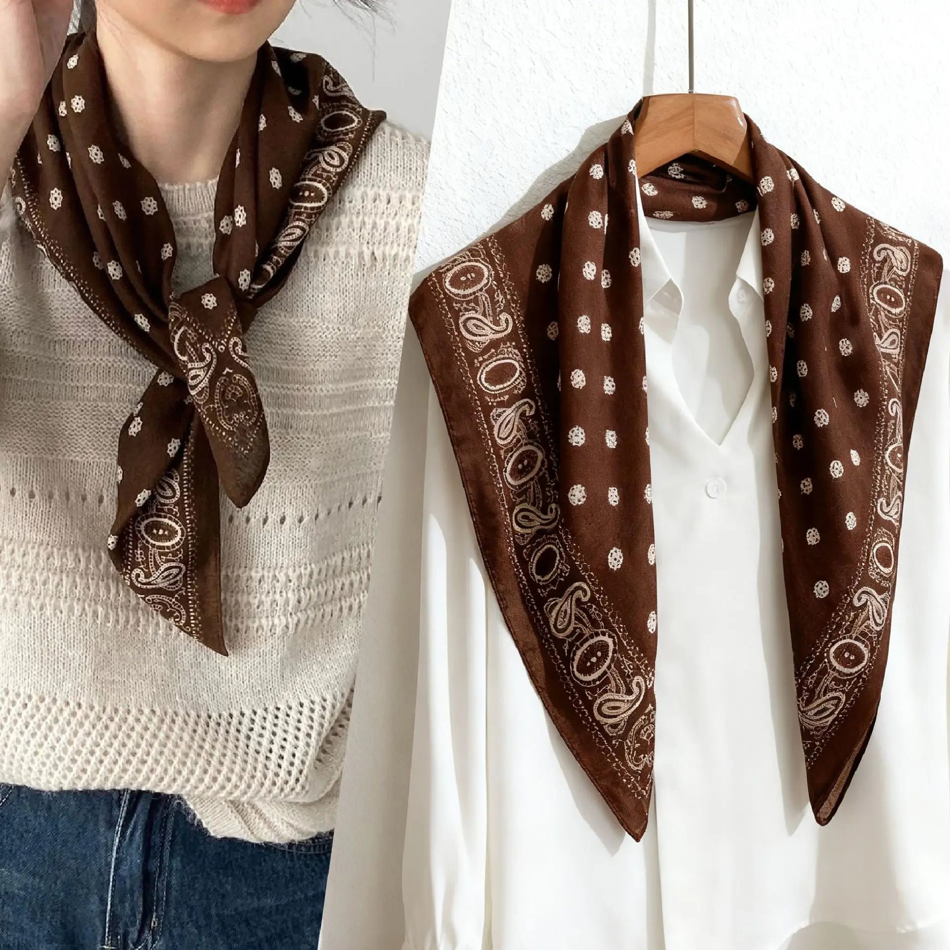 

Spring and autumn style checkered women's scarf in Korean and Japanese fashion, retro fashionable cotton and linen scarf