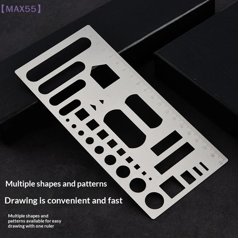 【MAX-55】Geometric Ruler Pattern Planner Steel Ruler Multifunctional Hollow-Out Stainless Steel Metal Drawing & Doodling Ruler