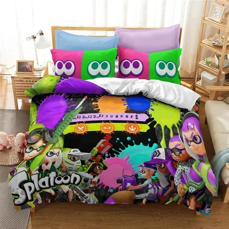 

3D Printed Game Splatoons Bedding Set Duvet Cover Sheet Printed Bed Set Pillowcase Bed Full Queen King Size Comforter Bedroom