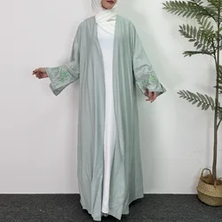 Embroidery Open Front Abaya Long Sleeve Women's Clothing Muslim Cardigan Abayas Out Kaftans Women Jilbabs Maxi Inner Dress