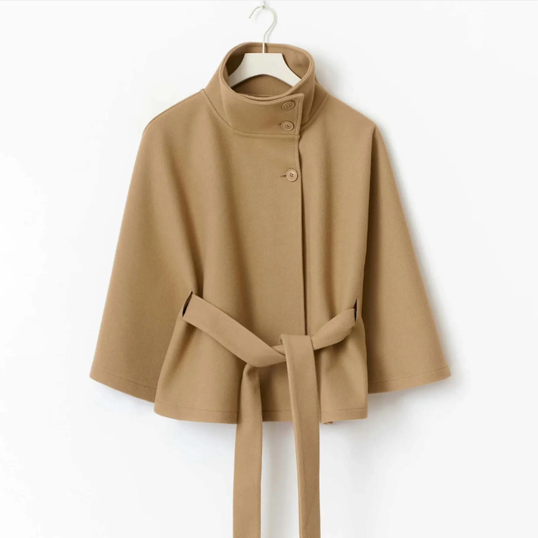 Button Front Long Sleeve Cape Regular Length Casual with Elegant Commuting Single Breasted Multi Button Cape Coat for Women