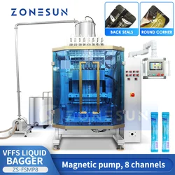 ZONESUN VFFS Liquid Feeding Filling Sealing Machine ZS-FSMP8 Automatic Magnetic Pump Supplements Fille Juice Mouthwash Packaging