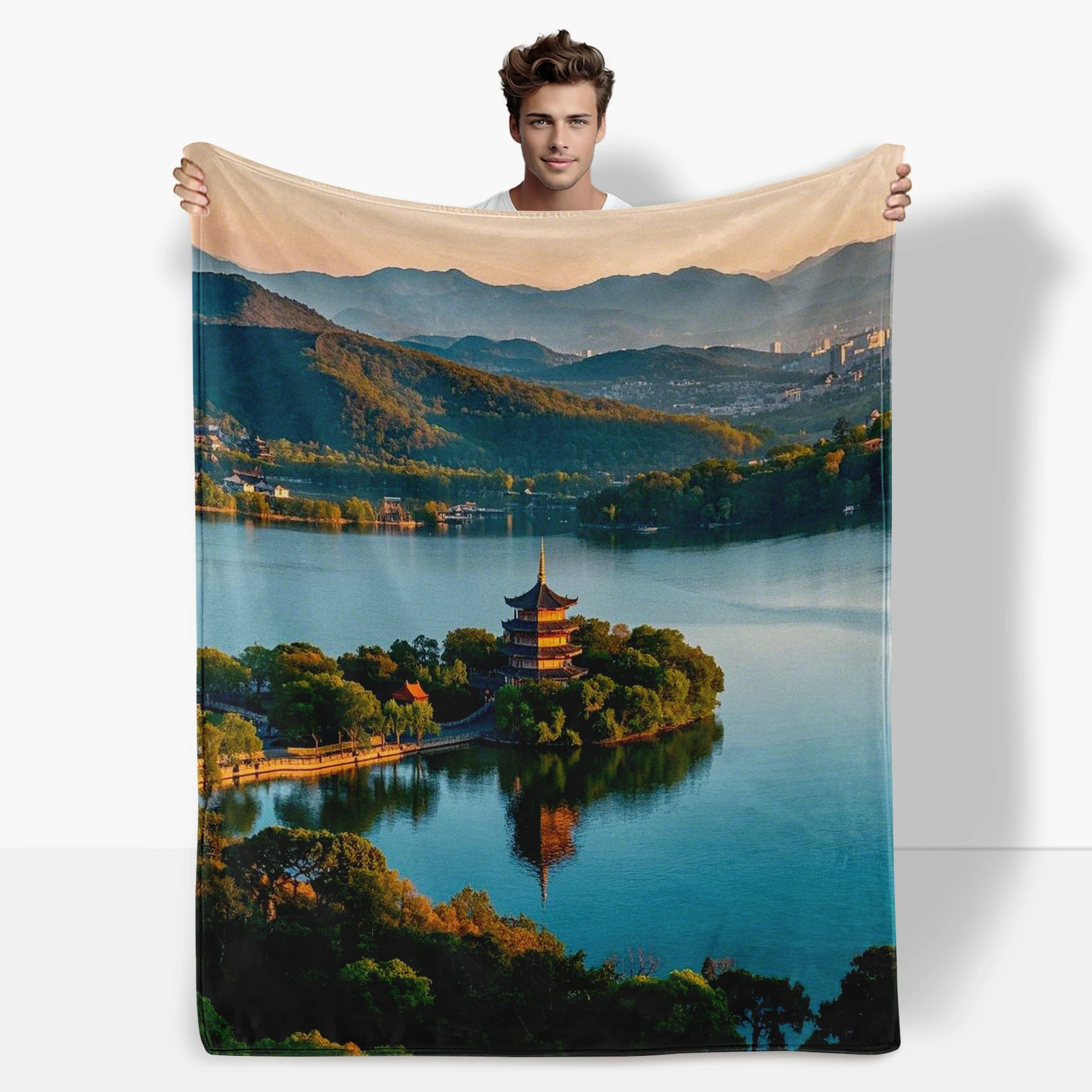 

Hangzhou West Lake And Leifeng Pagoda Themed Blanket Perfect For Decorating And Gifting To Family Friends