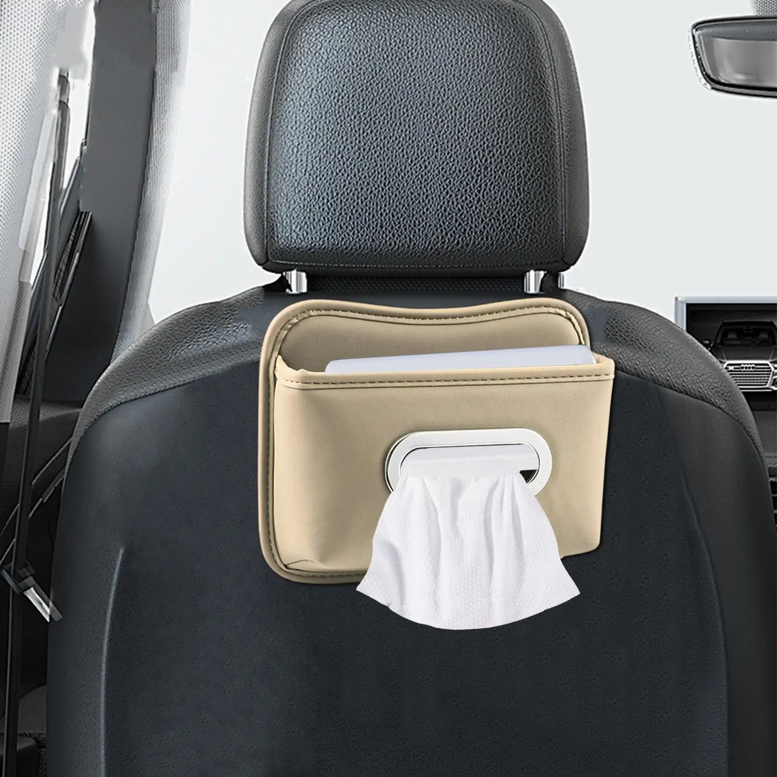 Car Tissue Box Holder Leather Adhesive Napkin Case Car Napkin Holder For Seat Back Armrest Console Sun Visor SUV Truck Home - view 2