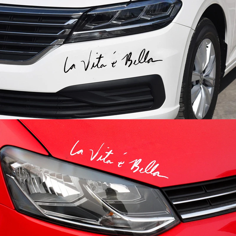 Italian Quote La Vita e Bella Reflective Vinyl Decal 22cm Car Body Head Styling Sticker Waterproof Fashion Decoration