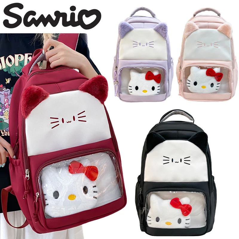 

Sanrio Hello Kitty Large Capacity Itabag Women Fashion Transparent Backpack Cute Cat Backpack College Student Travel Rucksack