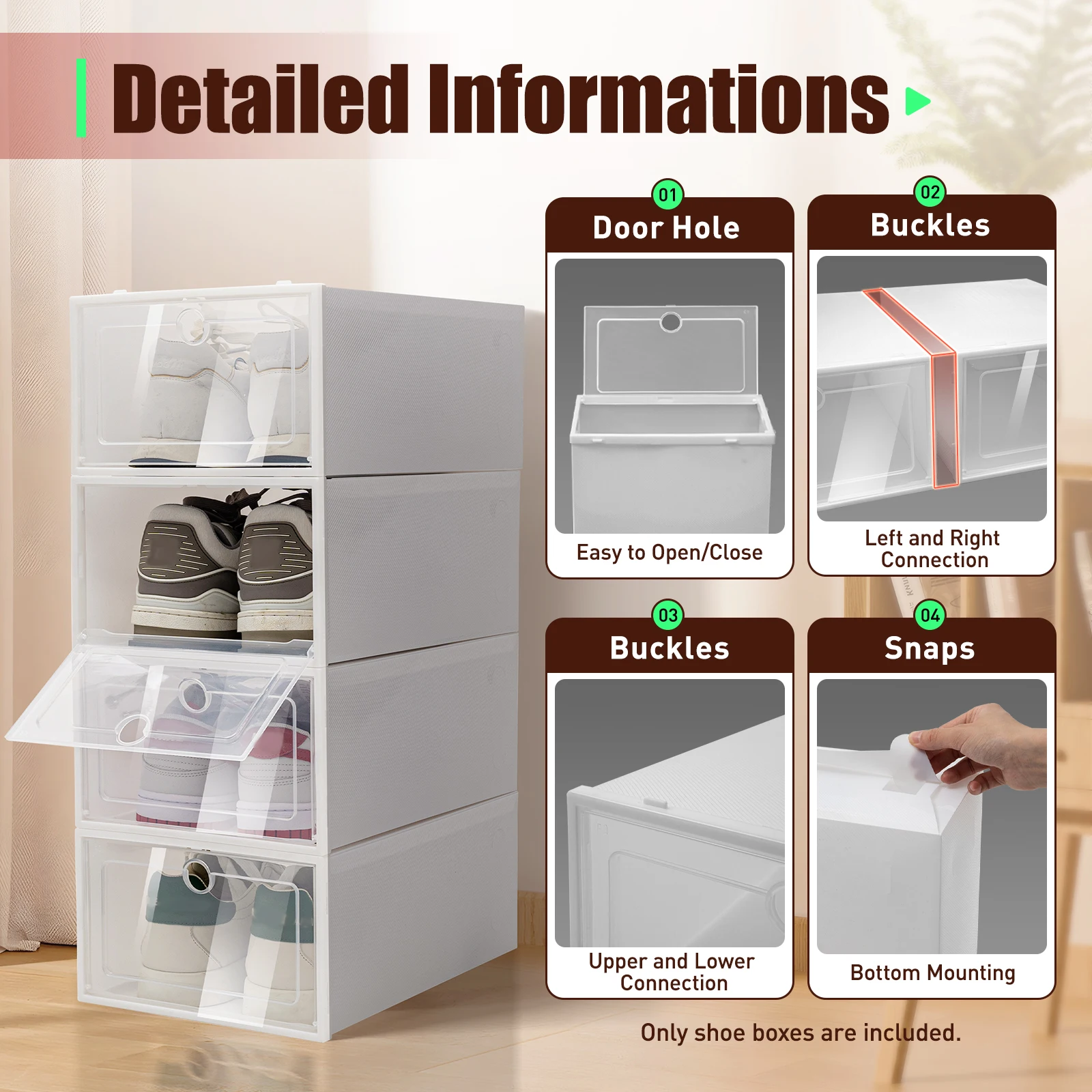 LOYALHEARTD 20 Pack Foldable Shoe Storage Boxes Stackable Clear Plastic Shoe Organizer Shoe Display Containers with Clear Lids