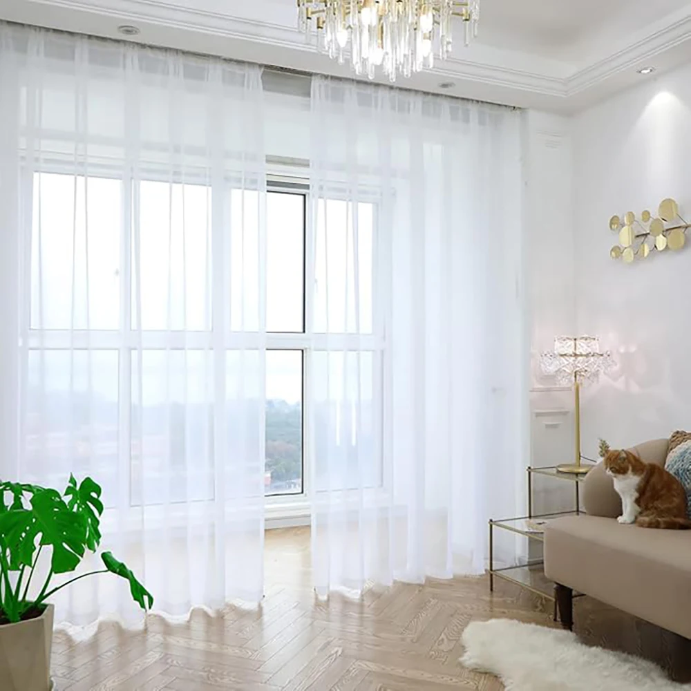 Ready Made Soft Solid Color Polyester Sheer Curtains Electric Operation Wave  Custom Size Light Filtering Flame Retardant1㎡