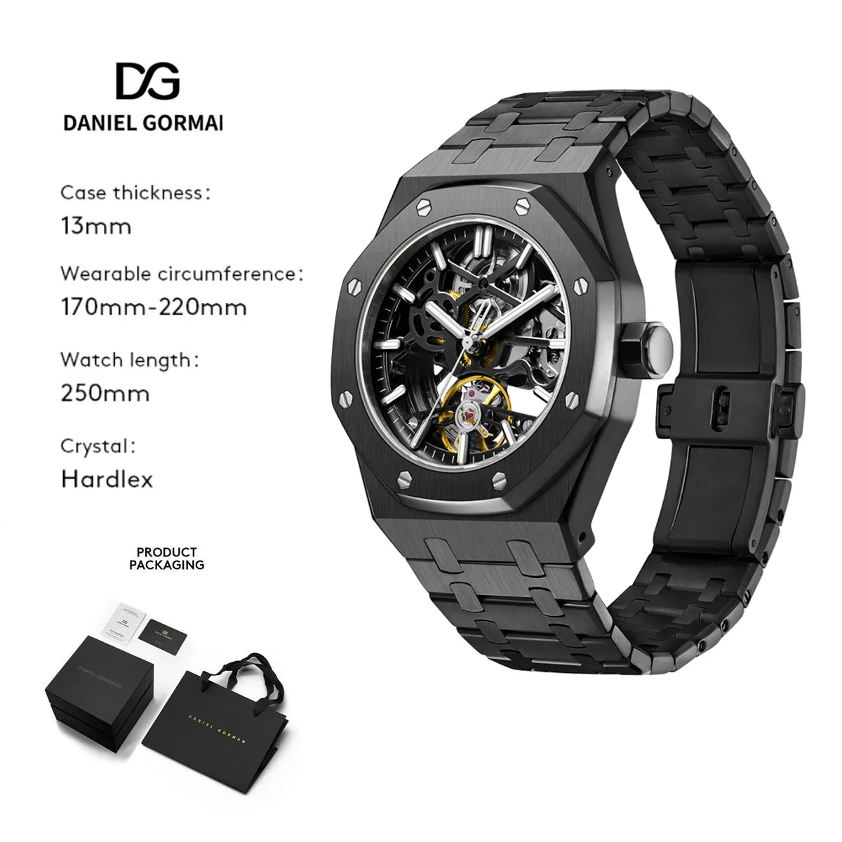 

9005G4 Men's Automatic Mechanical Watch Stainless Steel Sapphire Skeleton Dial Business Dress Wristwatch Waterproof Gift for Men