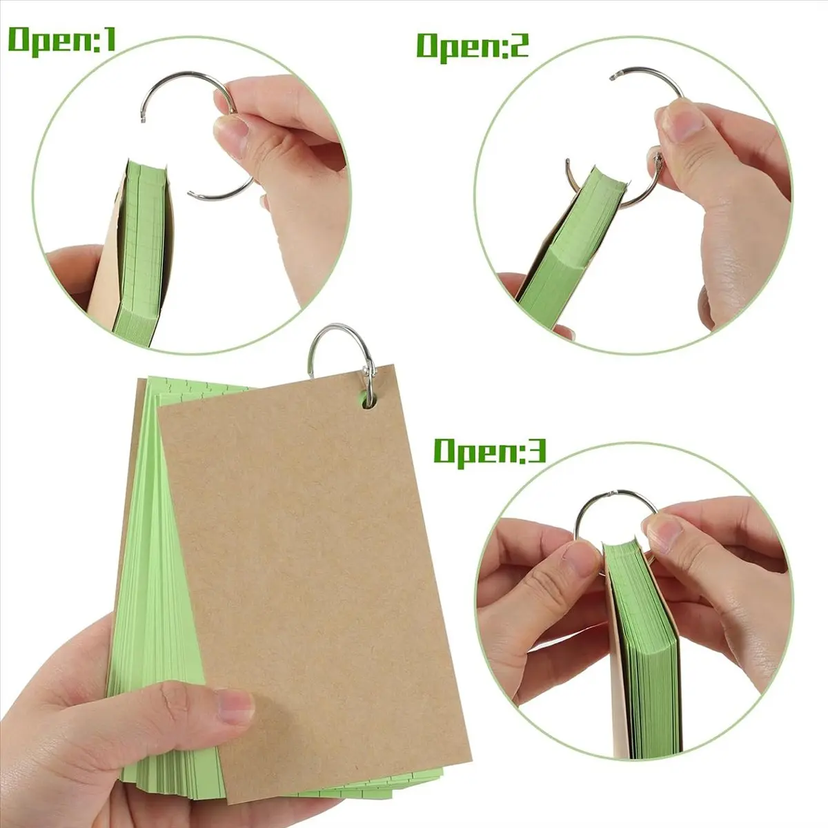 A63K& Flash Cards,600 PCS Multicolor Index Cards Revision Cards with 6 Binder Rings, Paper Lined Record Cards