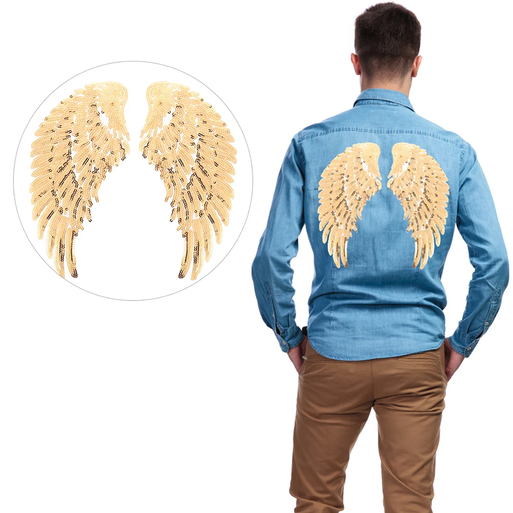 

Sequin Angel Wings Patches 2 Pairs Beautiful Compact DIY Supply Embroidered Patch Garment Decor Sewing Applique Elastic B