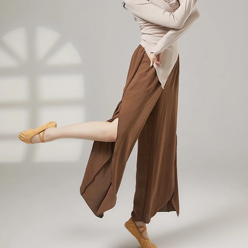 Pantaloni da danza classica da donna Pantaloni divisi da yoga Vita elastica Gamba larga Casual Costumi di linea di scena quotidiana Pantaloni da allenamento larghi