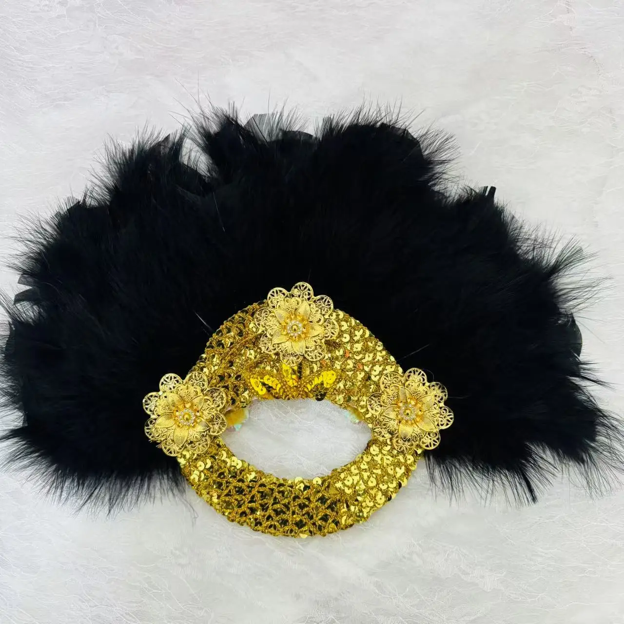 Wedding Feather Fan Big Size Design African black Feather Fan For Bride Double Side Feather