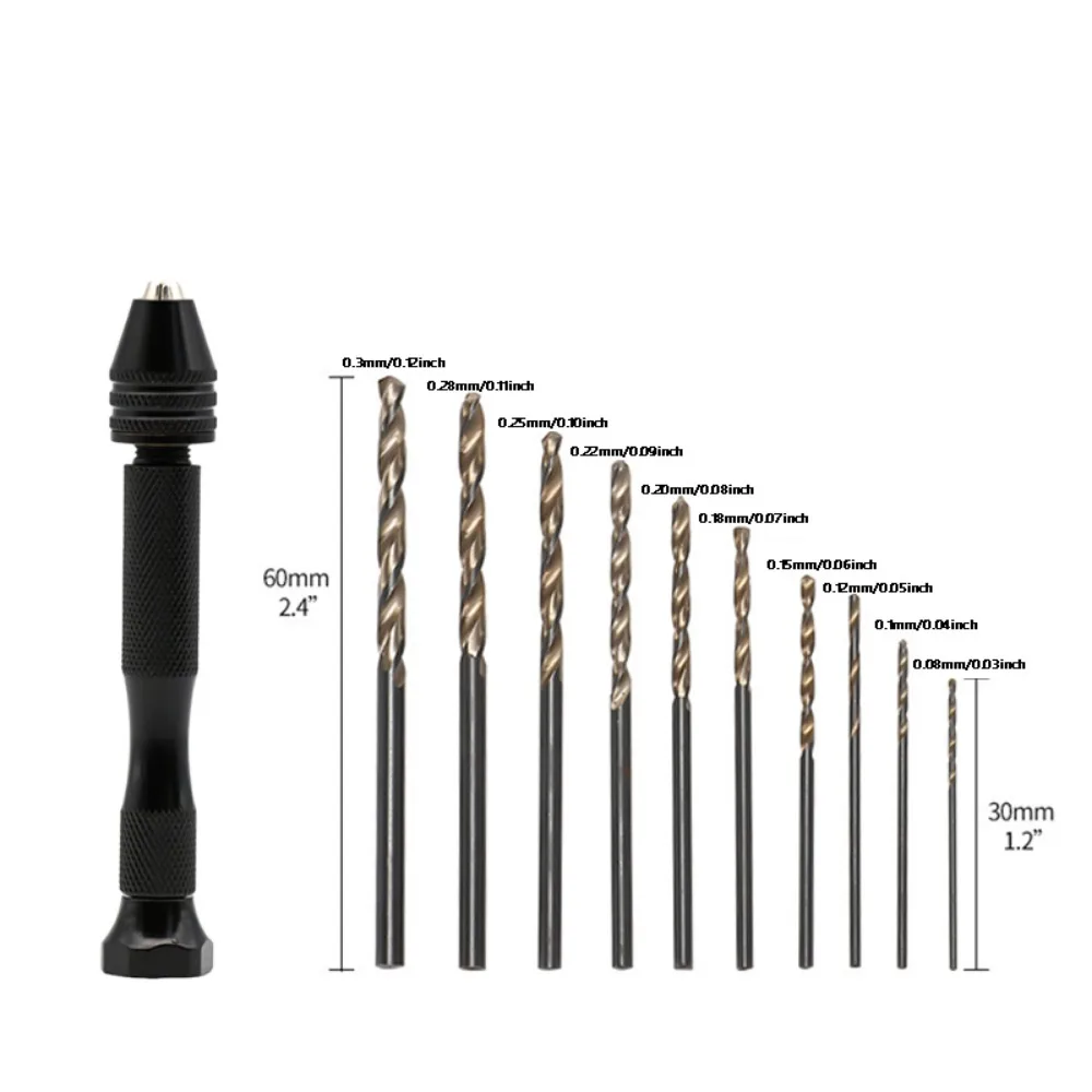 

Plastic Craft Micro Twist Hand Twist Drills Set 0.6-3mm Pin Vise Hole Maker DIY with 10pcs Bits Micro Drill Bits Polymer Clay