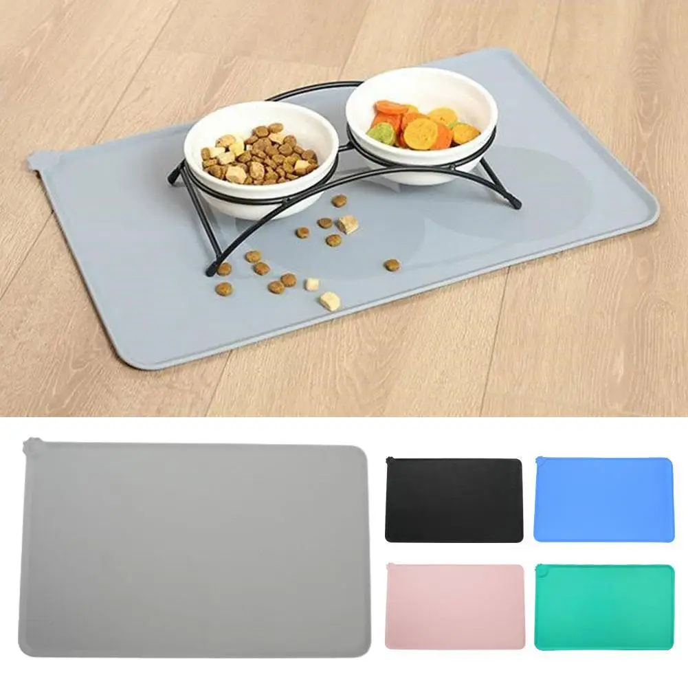 Silicone Pet Food Tray Mat Anti-Spill Anti-Slip Waterproof Mat For Dog Cat Solid Color Pet Food Pad Placemat