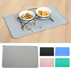 Silicone Pet Food Tray Mat Anti-Spill Anti-Slip Waterproof Mat For Dog Cat Solid Color Pet Food Pad Placemat